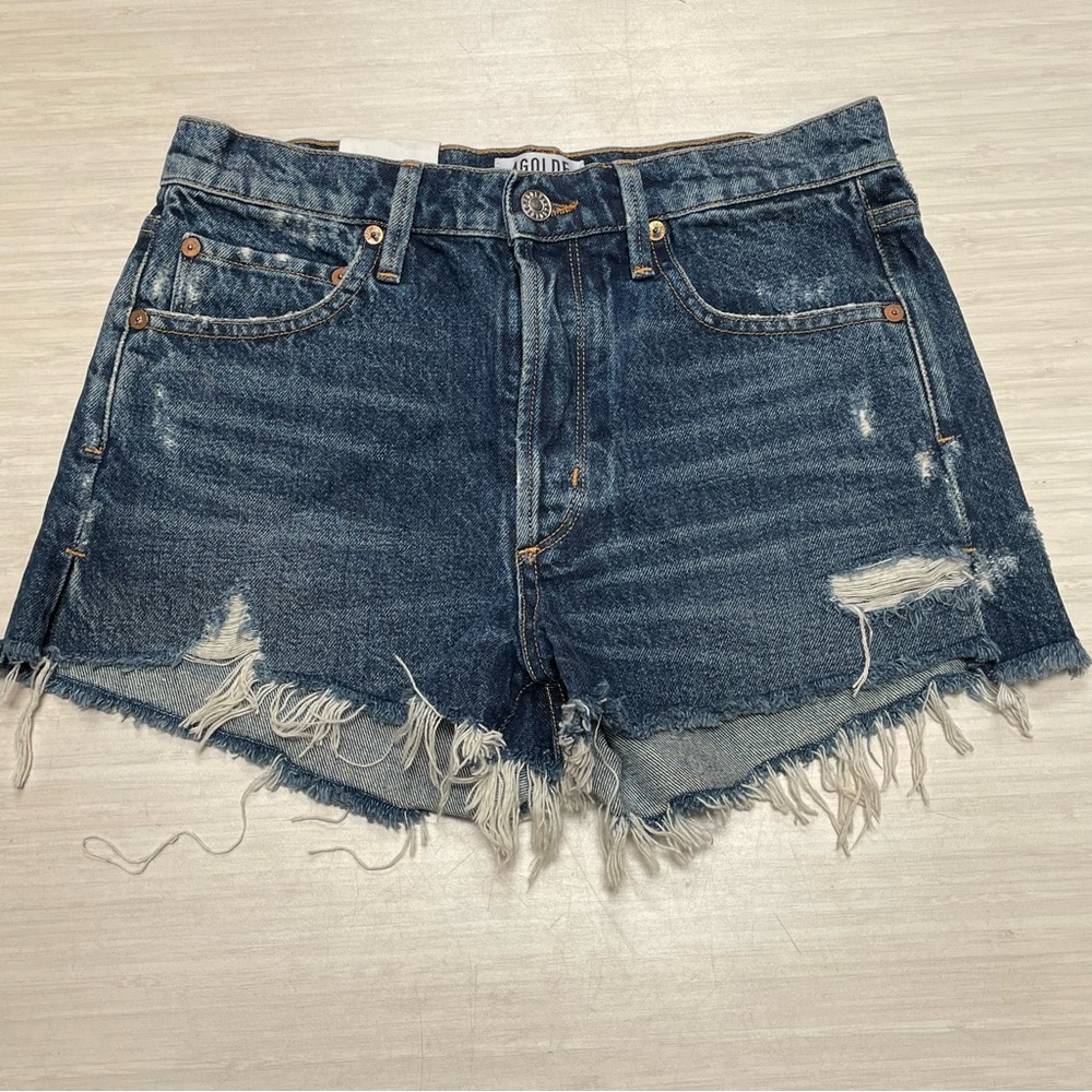 NEW Agolde Jaden Hi Rise Cut Off Jean Shorts Size 27 Distressed Button Fly